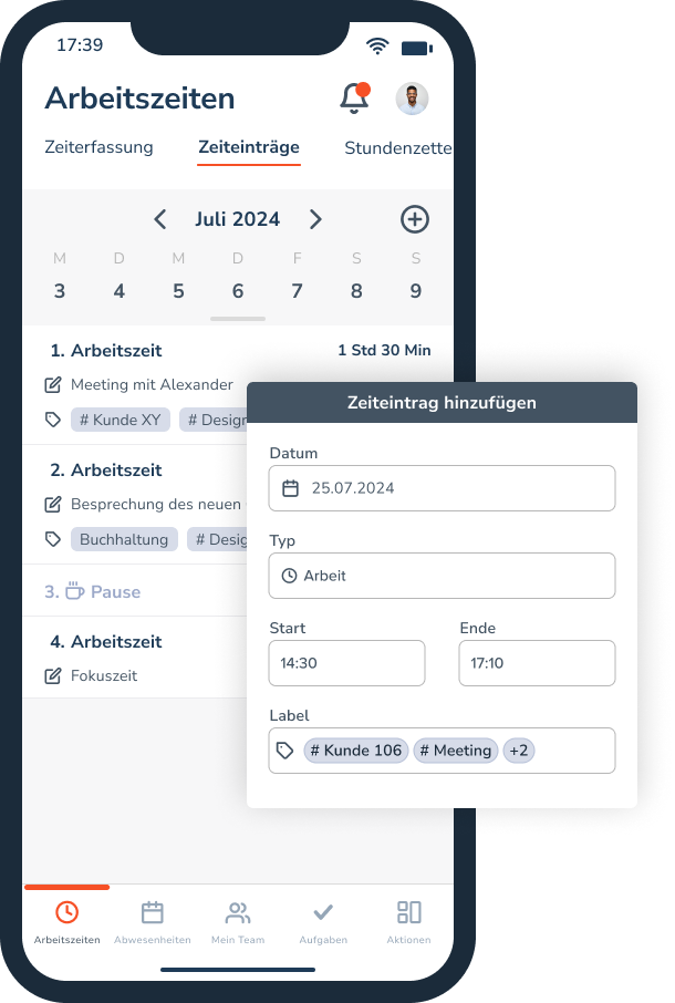 Personizer Zeitlabel Mobile App (Screenshot)