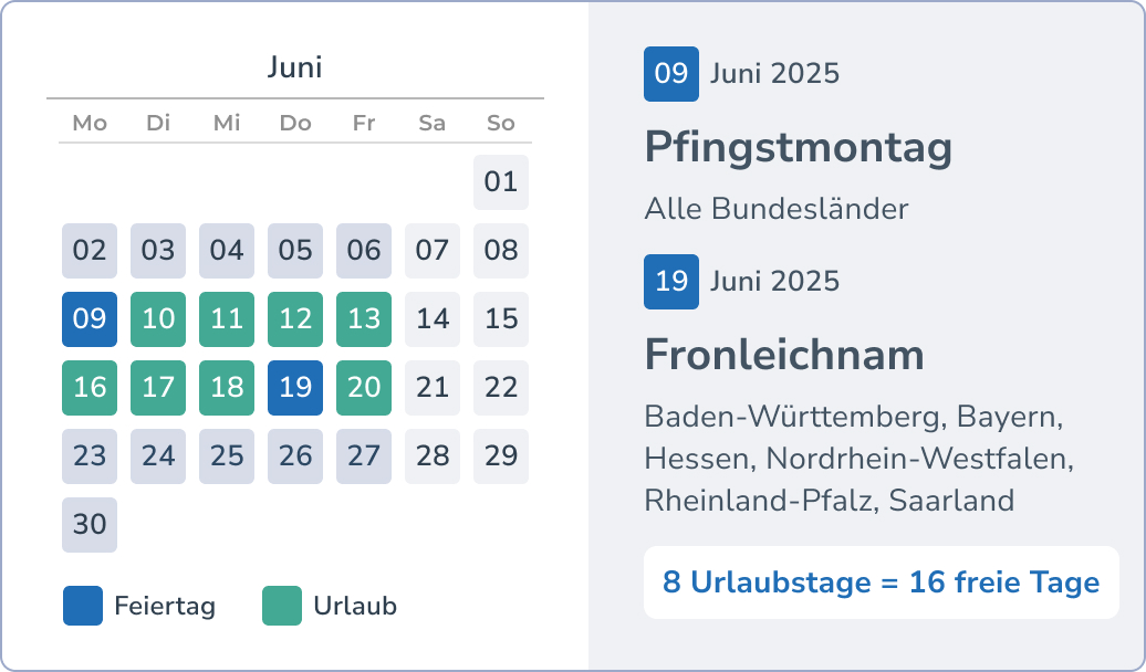 Brückentage und Urlaub im Mai - Pfingsten und Fronleichnam